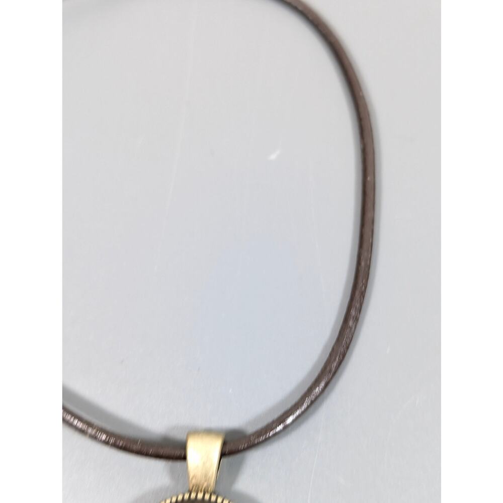 Lia Sophia Brown‎ Enamel Oval Pendant Cord Necklace Boho Western 20" - Picture 6 of 9